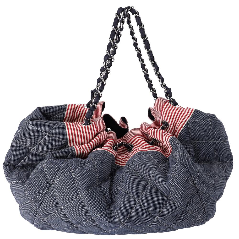 CHANEL Coco Cabas GM Hobo Tote A46887 Blue Red Navy Denim - Picture 8 of 8